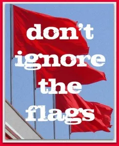 Red flags fluttering in the wind with the text "don't ignore the flags" overlaid.