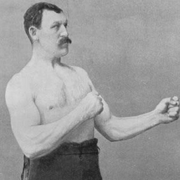 Vintage photograph of a mustachioed man in classic strongman pose.