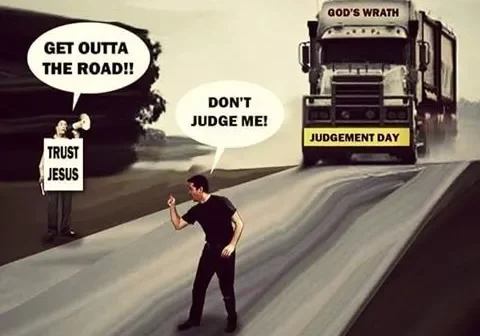 Man running from judgment day truck.