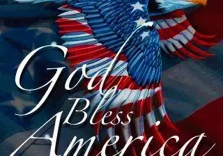 An illustration of an eagle with an american flag pattern and the words "god bless america.